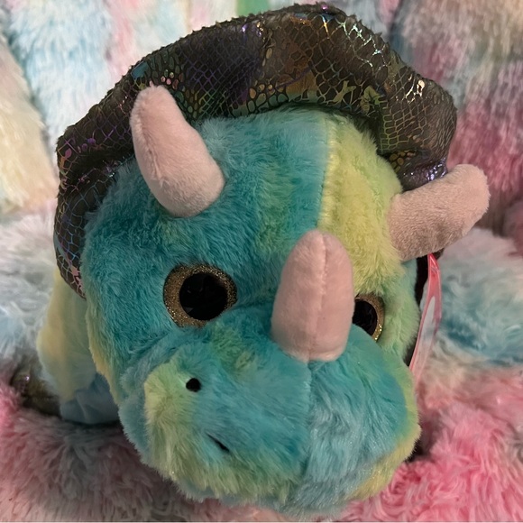 Green & Blue Dinosaur with Shiny Heart Comb & Feet * Stuffed Animal Pillow - Picture 5 of 16